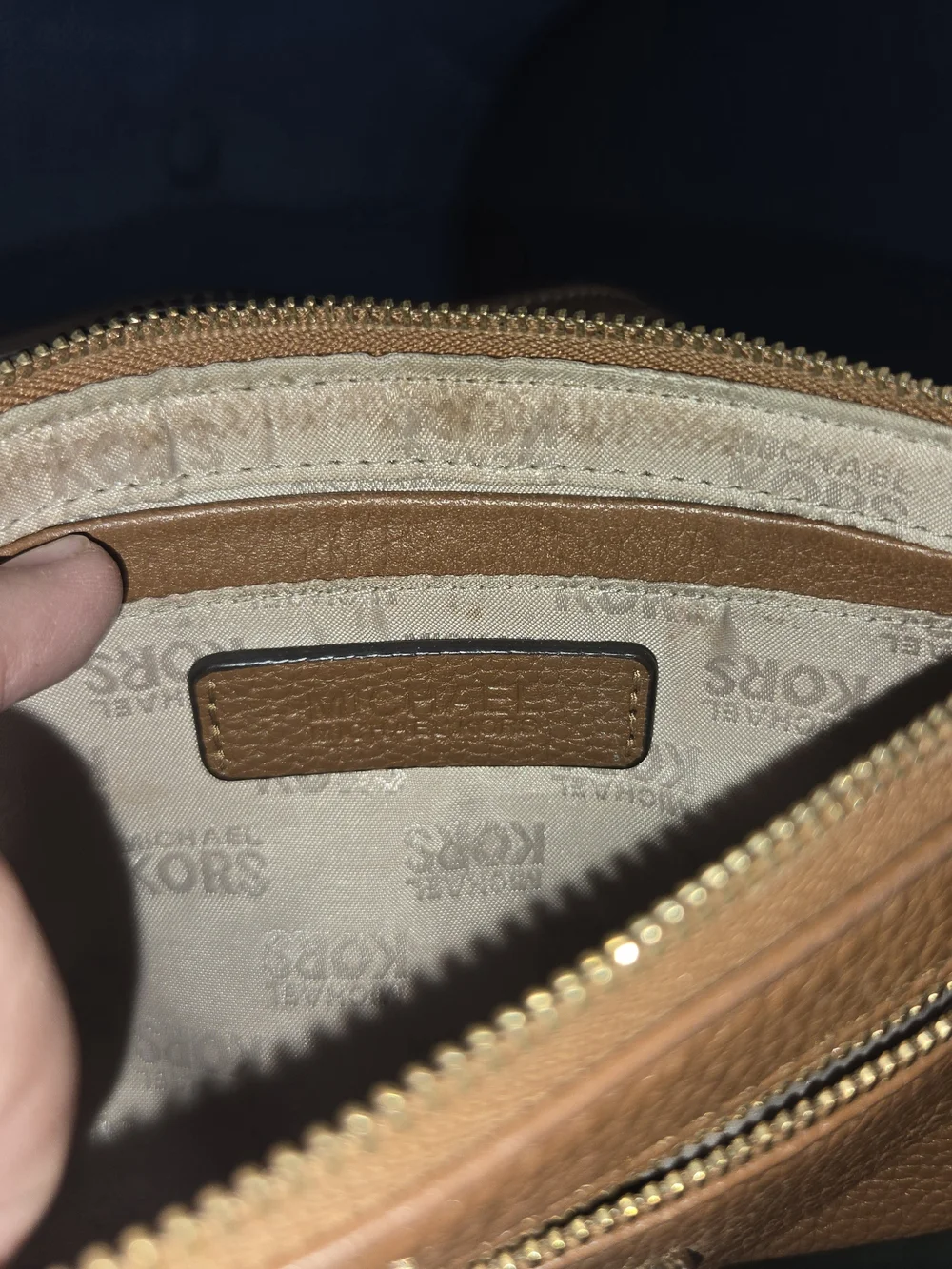 Michael Kors Cognac Pebbled Leather Wristlet with Gold Hardware